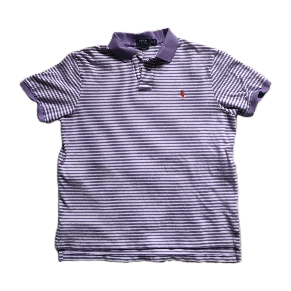 Polo by Ralph Lauren Periwinkle/White Striped S/S Polo Shirt Men Sz XL Used